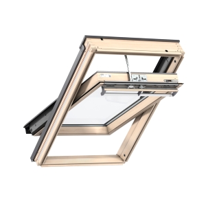 VELUX Electric Centre Pivot Roof Window Lacquered Pine 1140mm x 1180mm GGL SK...