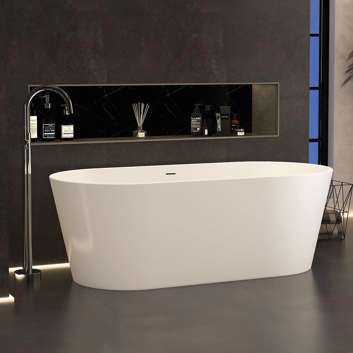 Imex Arco Slim Freestanding Bath with Overflow And Pop Up Bath Waste - 1700 x 800mm - White Gloss